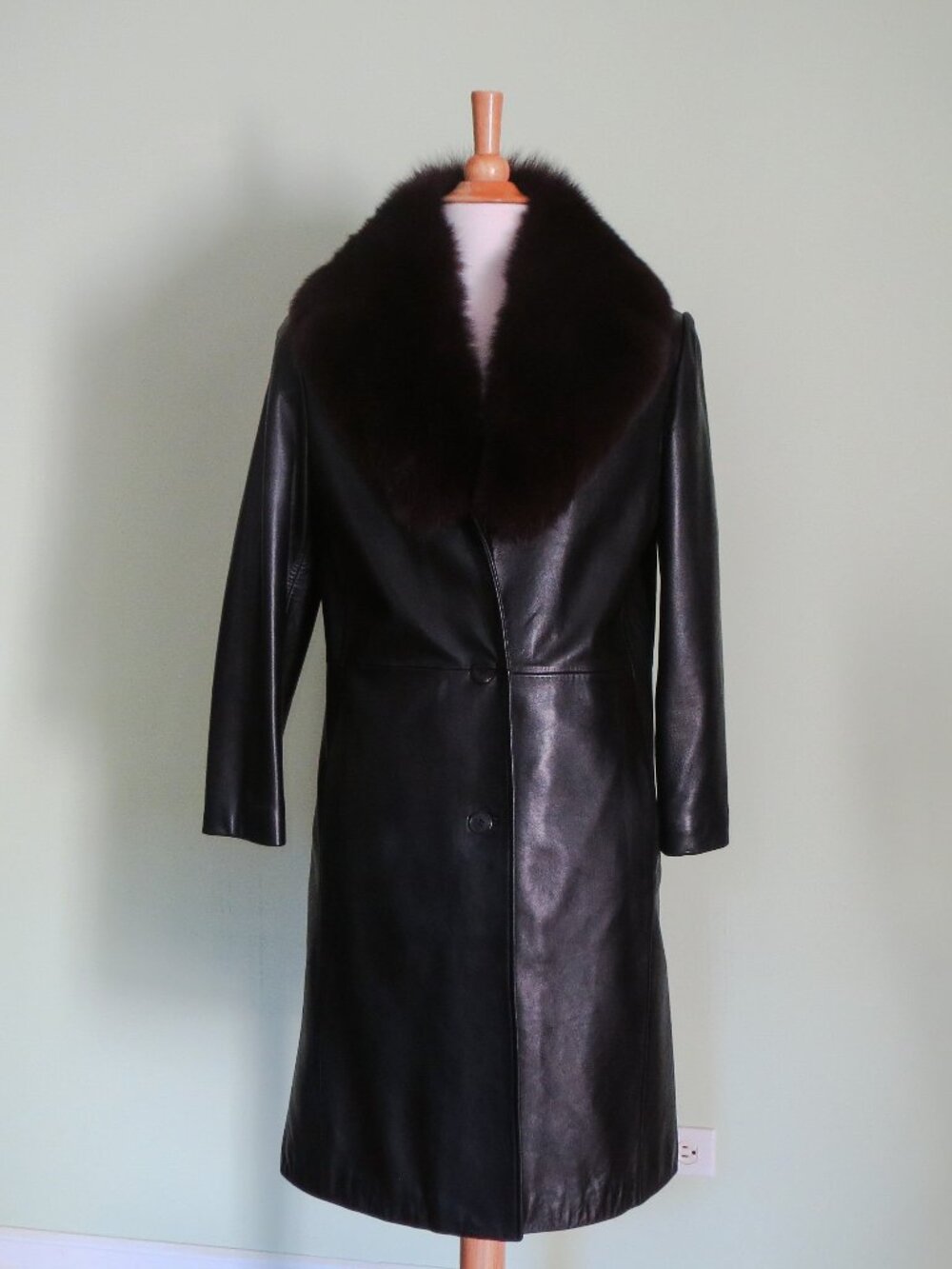 ANDREW MARC(Marc New York) Black Leather Coat W/Fox Fur Removable Collar Size M